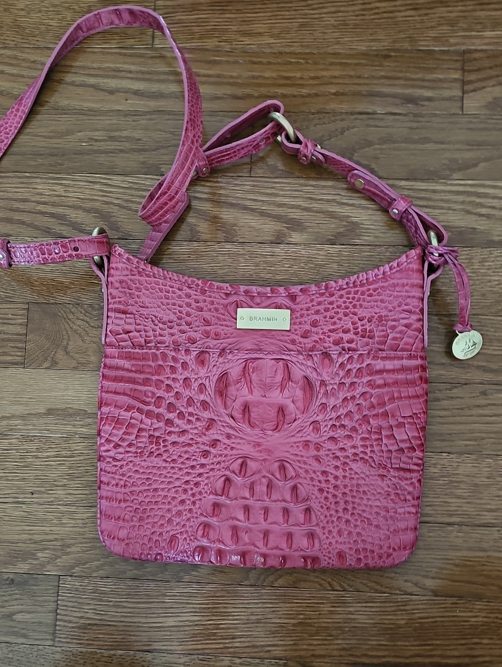 Brahmin Hot Pink Croc-Embossed Crossbody